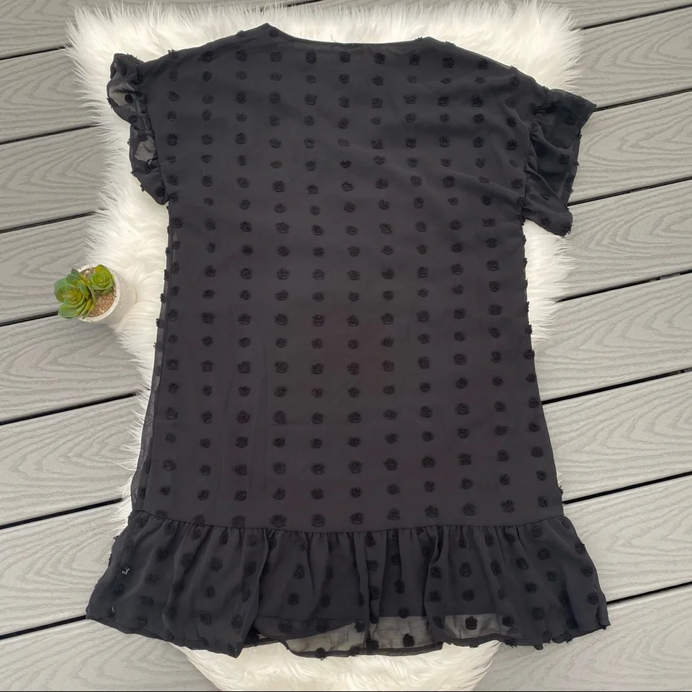 Patterned Ruffle Black Dress - Picture 2 of 3